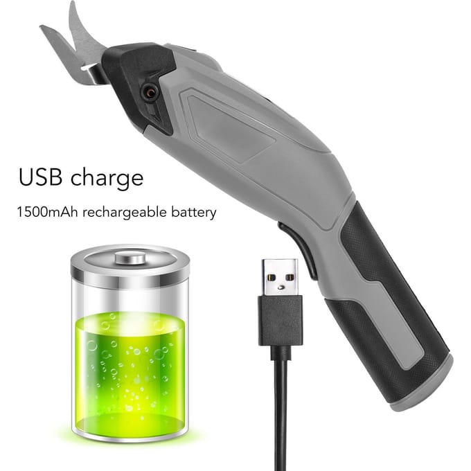 Ciseaux Électriques Poignée Ergonomique Charge USB Alliage d'Aluminium Compact Ciseaux Sans Fil pour la Couture gray