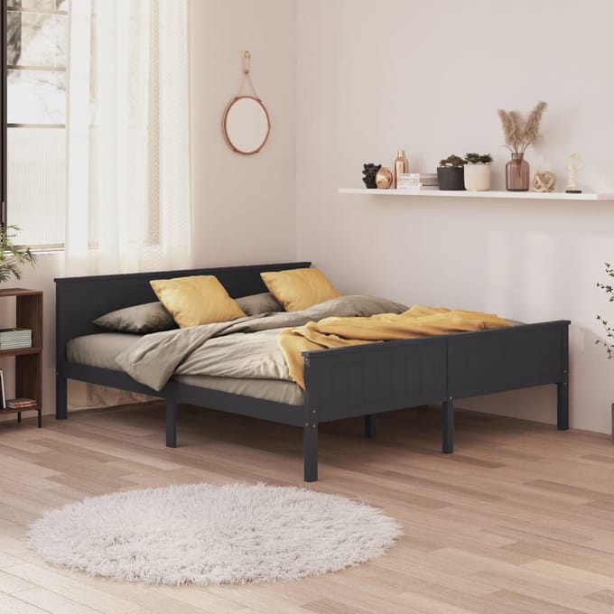 vidaXL - Bedframe - massief - grenenhout - grijs - 200x200 - cm
