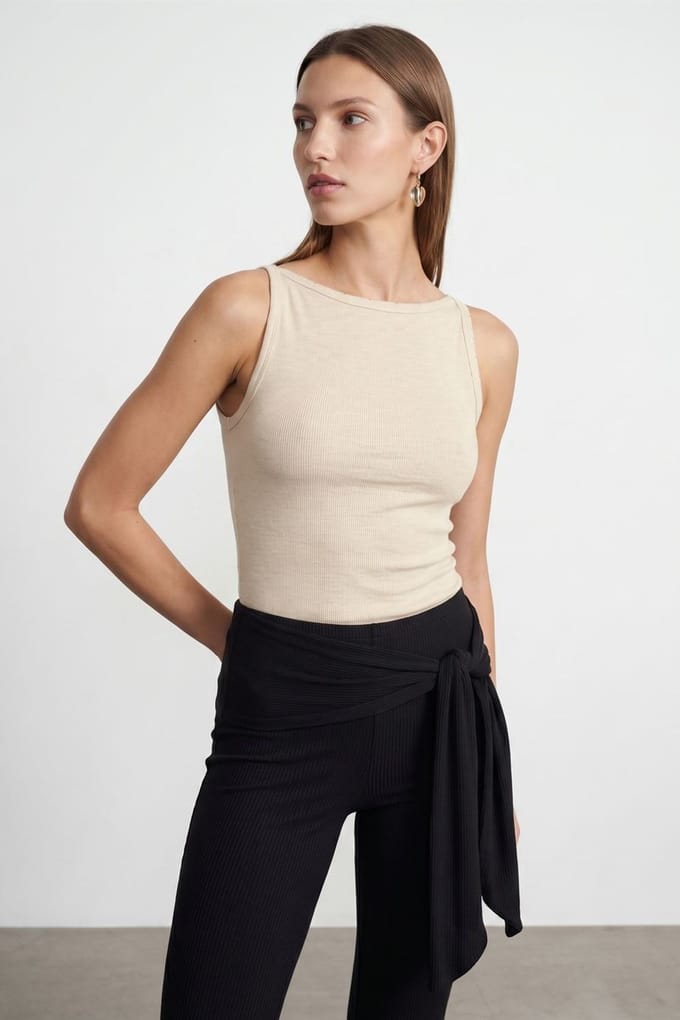 Geribbelde Katoenen Halterblouse