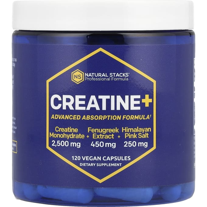 Natural Stacks, Creatine+, 120 Plantaardige Capsules