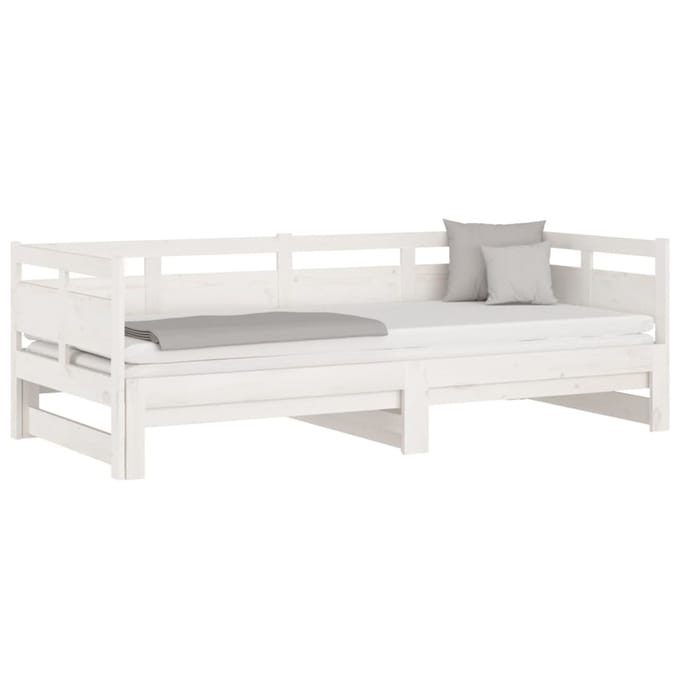 vidaXL - Slaapbank - uitschuifbaar - massief - grenenhout - wit - 2x(80x200) - cm