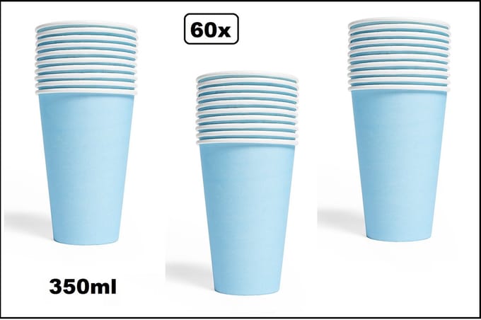 60x Mega beker licht blauw karton 350ml - Drinken drank limonade