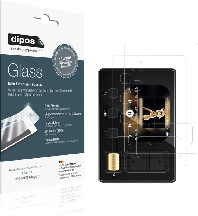 dipos – 2x Pantserfolie geschikt voor Diofox M6 MP3-Player | 9H Screenprotector