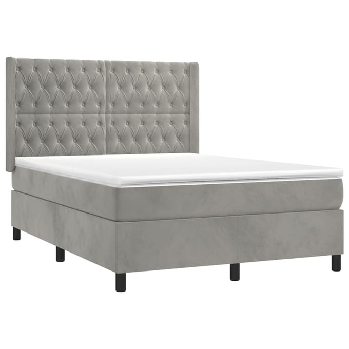 vidaXL - Boxspring - met - matras - fluweel - lichtgrijs - 140x200 - cm
