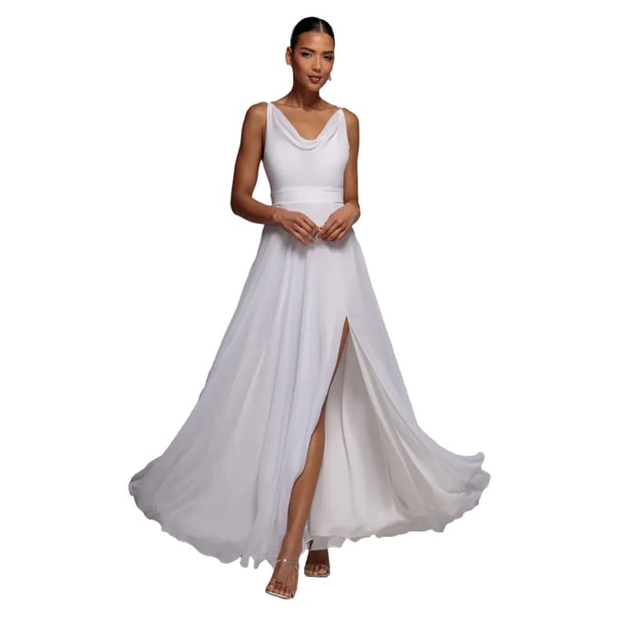 Drapé Chiffon Jurk met Gedraaide Schouderbanden Dames Goddiva Maxi