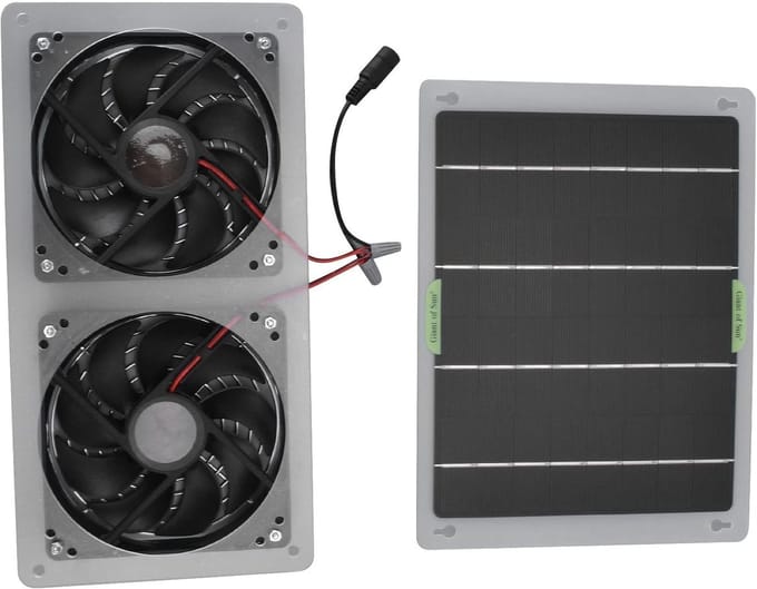 Zonnepaneel Ventilator Kit - Zonne Ventilator - Ventileren Kas - Draagbaar Dubbele Uitlaat - 100W 12V