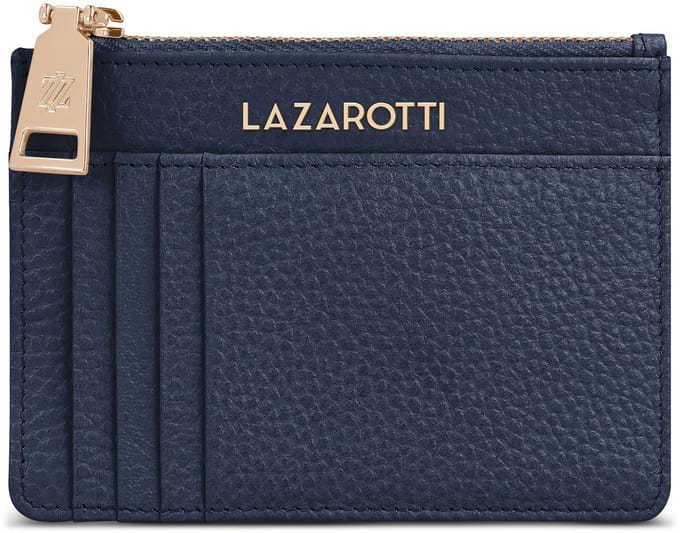 Lazarotti sleutelgeval kaarthouder Bologna Leather Zip Etui 4 Card Slots Bluetooth-Tracker Navy donkerblauw