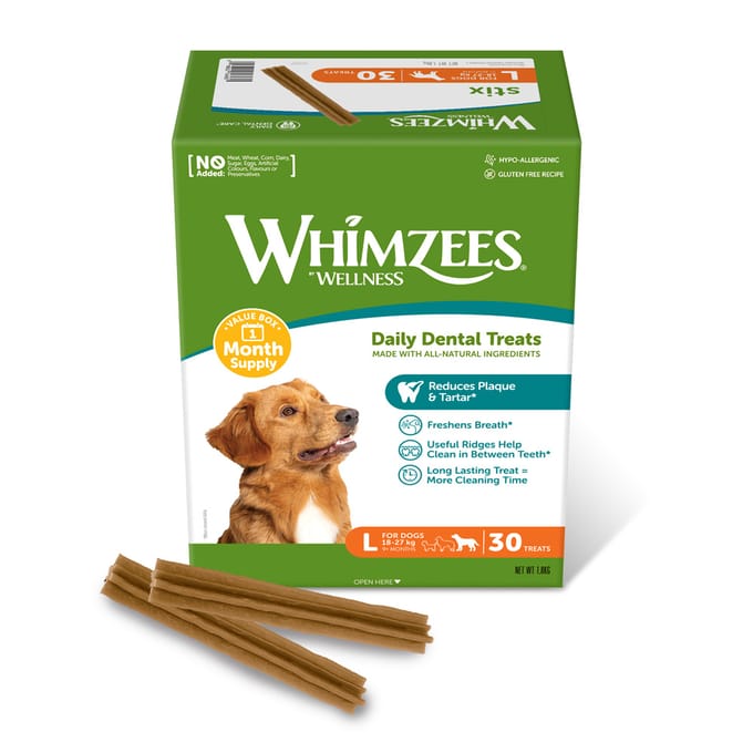 Voordeelpakket: 2x 1,800g Whimzees Monthly Stix Box maat L hondensnacks