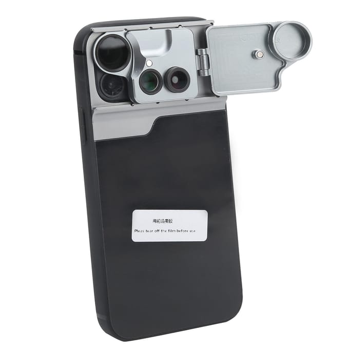 Telefoonhoesje met Meerdere Lenzen voor iPhone 12 met Externe Macro Groothoek CPL Filter Lens gray