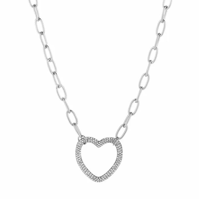 Bijoutheek Collier Schakel Hart Zirkonia Zilver