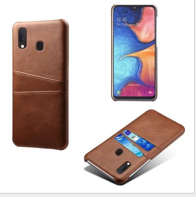Back Cover met Opbergvakjes + PET Screenprotector  voor Galaxy A20e_Donkerbruin
