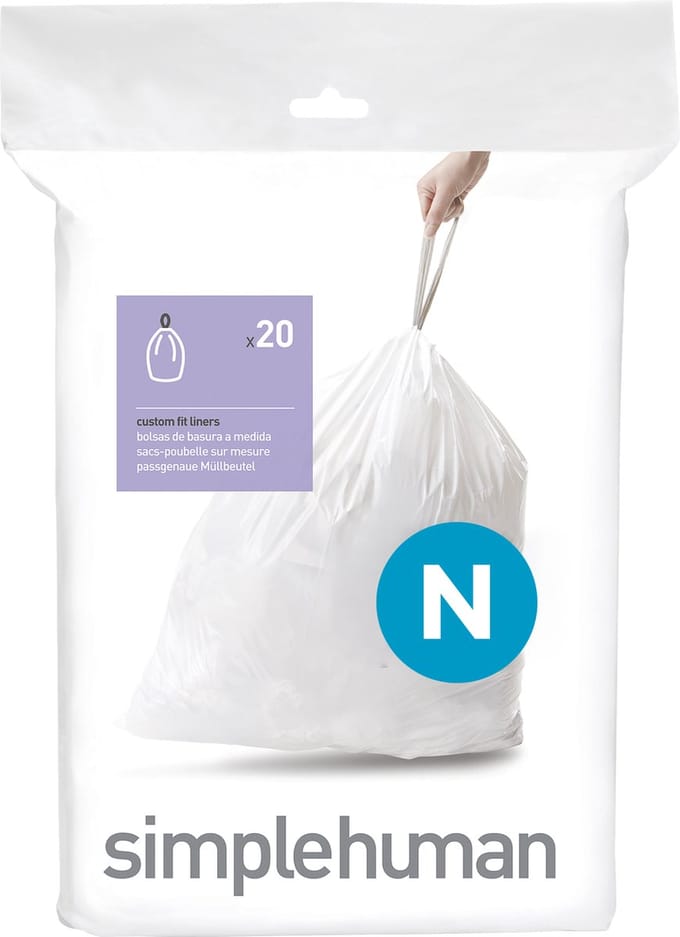 Simplehuman Code N op maat gemaakte vuilniszakken, verpakking van 20, wit