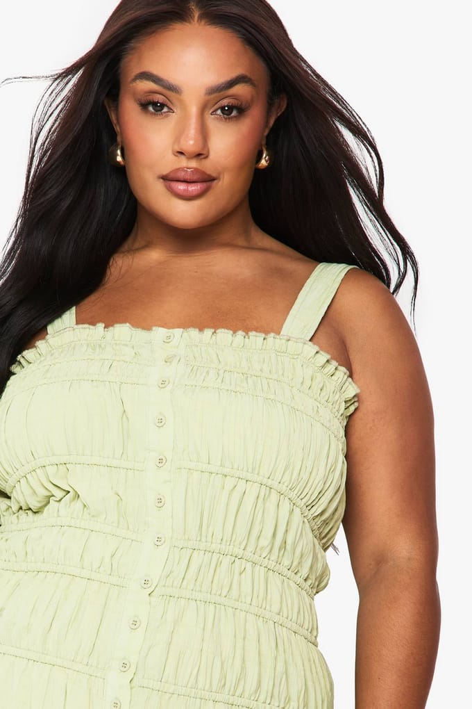 boohoo Dames PLUS MET BANDJES GERIMPELDE SKATERJURK | Lime | Maat: 26