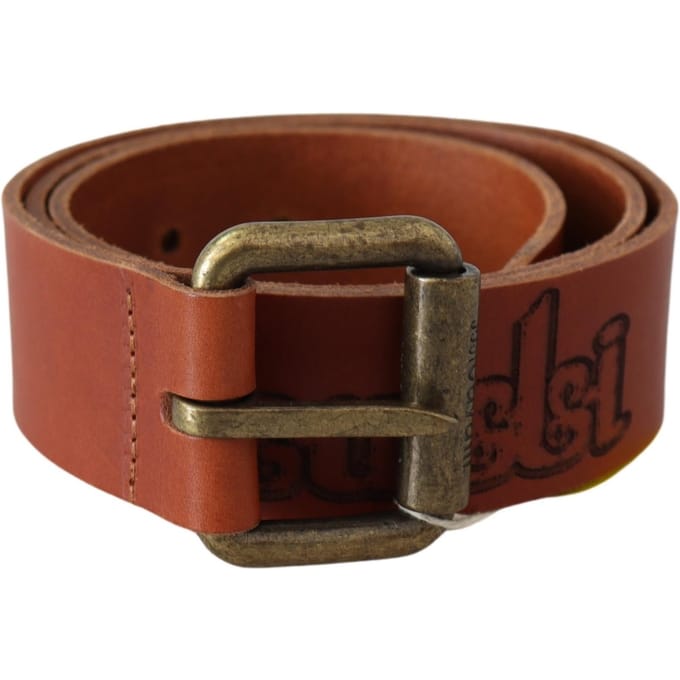 Just Cavalli Damesriem Bruin leder Logo Brons Rustiek Metalen Gesp