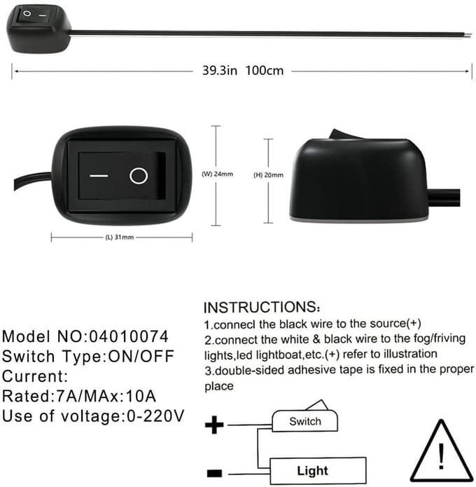 2 Stuks Plakken Type AAN/UIT Schakelaar 12V-230V 10A - Tuimelschakelaar met 1m Kabel voor Auto