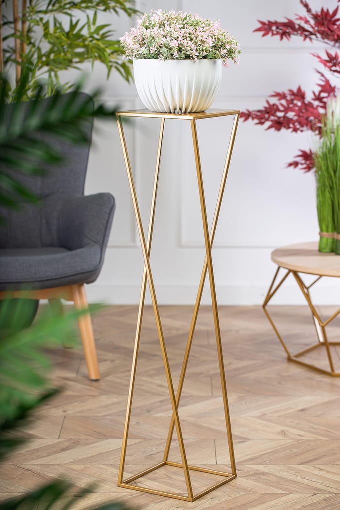 HowHomely Serie - Moderne Gouden Plantenstandaard - 100cm - Staal - Loftstijl