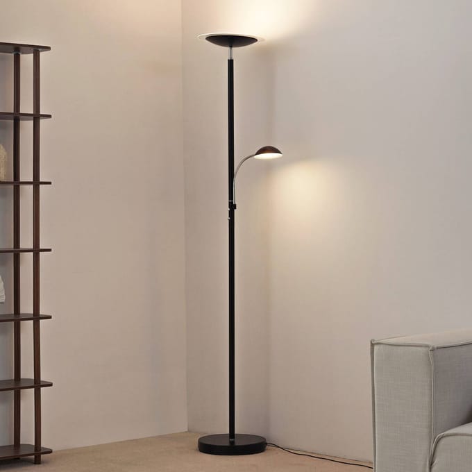 Lindby LED vloerlamp Malea, zwart, leeslamp, dimbaar