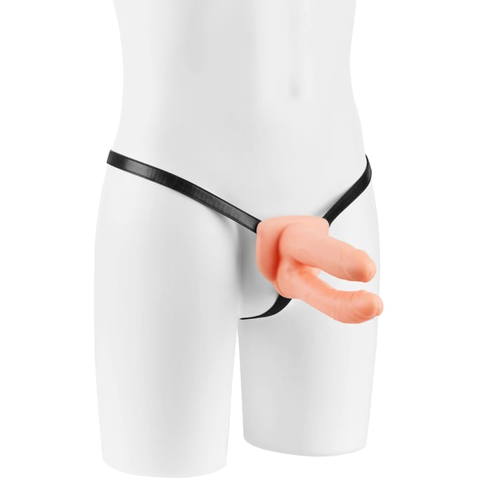 Dubbele holle strapon | voorbind | pegging dildo met harnas - 15 cm