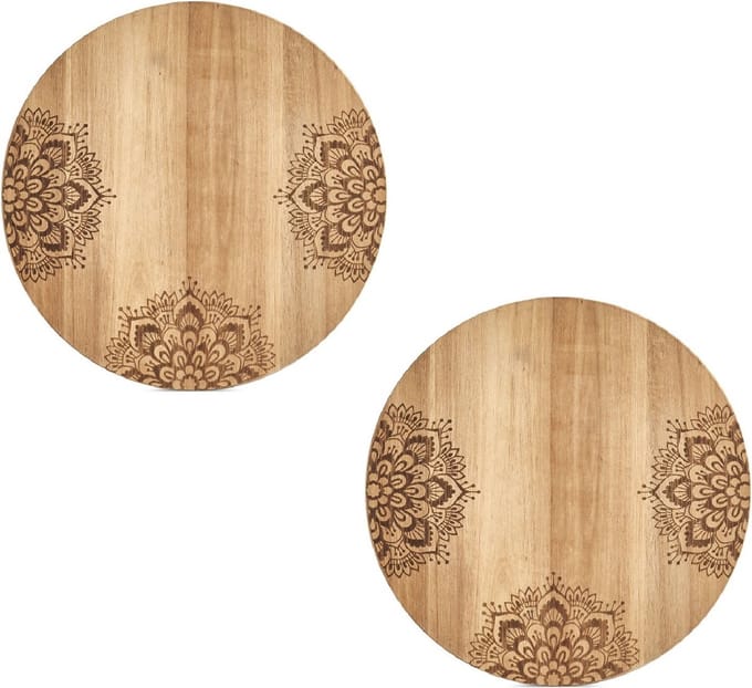 Zeller Snijplank - 2x - mandala print - hout - rond - 27 cm - serveerplank
