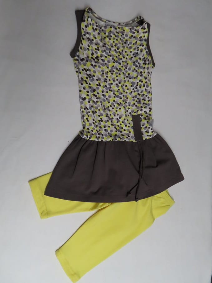 Jurk + legging - Bruin met geel - 3 jaar 98