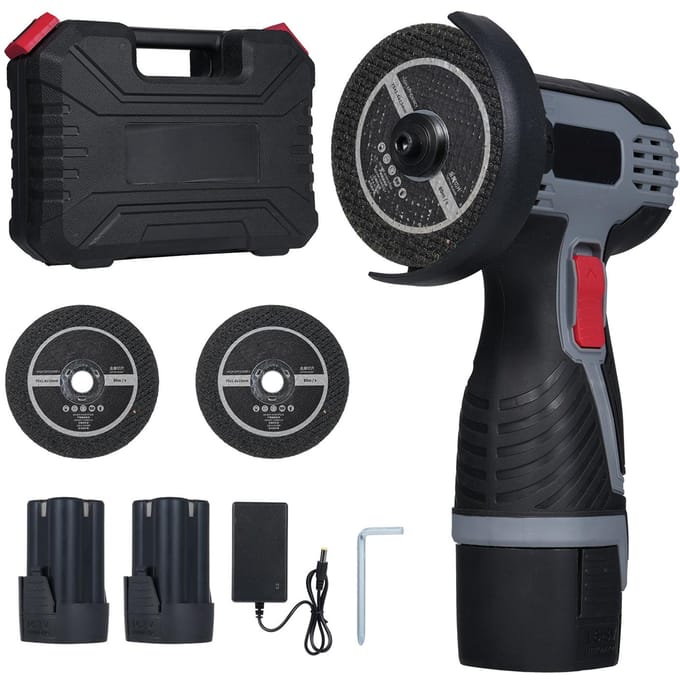 Borstelloze Haakse Slijper 17000RPM Accu Haakse Slijper Elektrisch Slijpgereedschap Mini Haakse Slijper Basic Package & 2 Battery-EU plug zwart