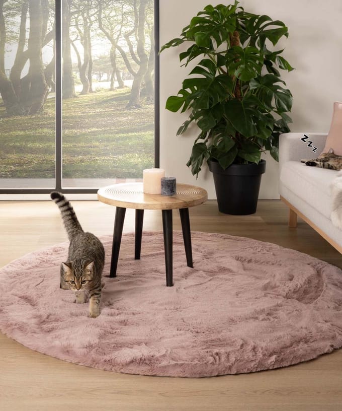 Rond hoogpolig vloerkleed - Comfy plus roze 120