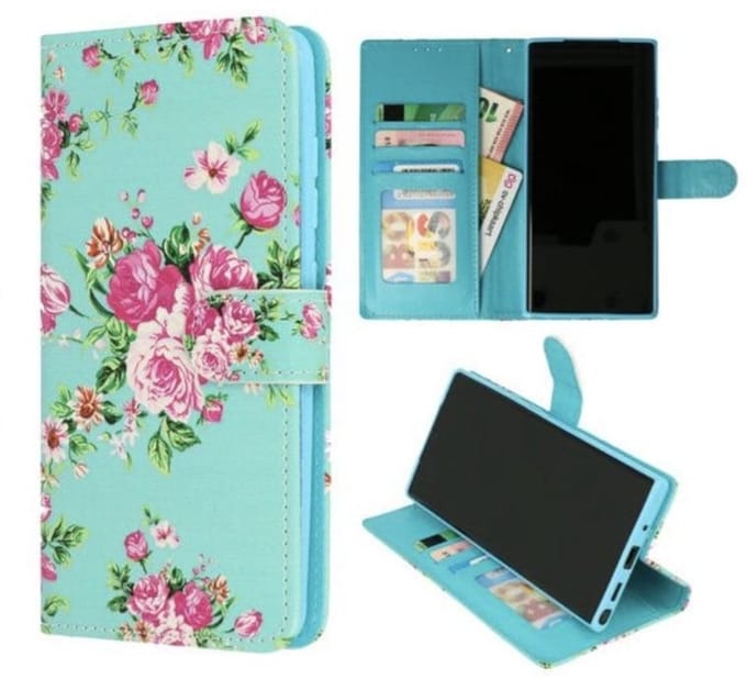 Cityhoesje Bookcase iPhone 14 Pro – Print Bloemen Blauw