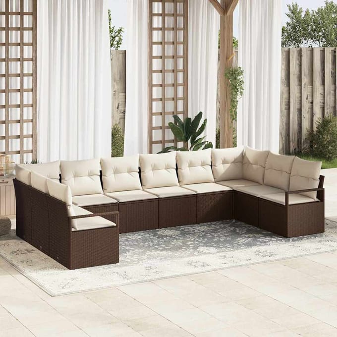 vidaXL - Tuinbank - Set - 10 - st - Bruin - en - wit - poly - rattan