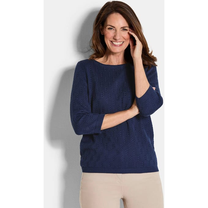 Katoenen pullover met 3/4-mouwen - marine - Gr. 44 van Goldner Fashion