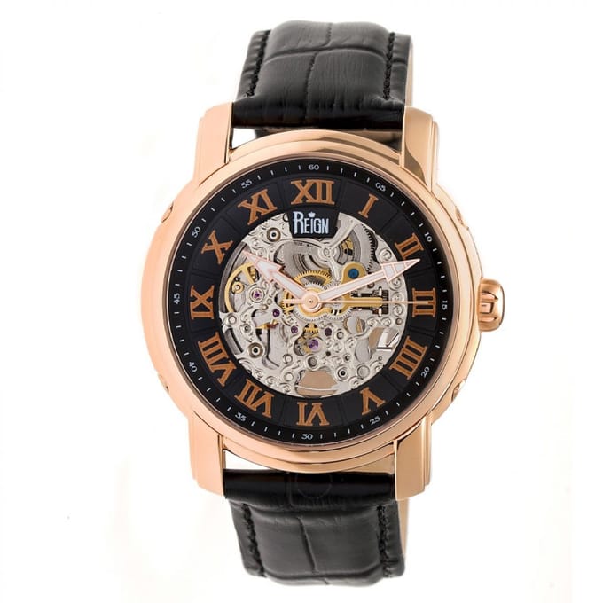 Reign Kahn automatisch skelet horloge met leren band