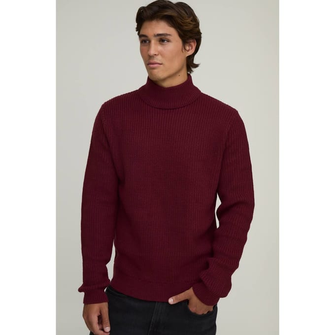 Regular Fit Coltrui Geribbelde Gebreide Trui | Burgundy | Size Large