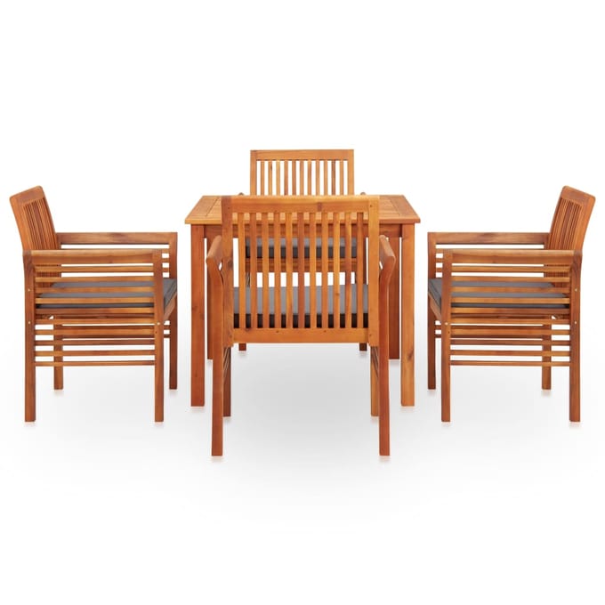 vidaXL - 5-delige - Tuinset - met - kussens - massief - acaciahout