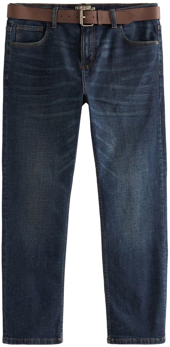 Next - Heren - Authentieke denim rechte jeans met riem - Blauw