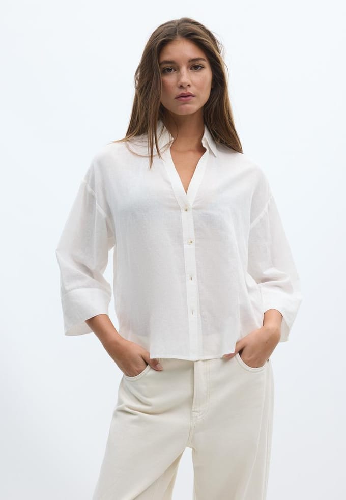 Stradivarius Kimonomouw overhemd linnenlook  Wit M