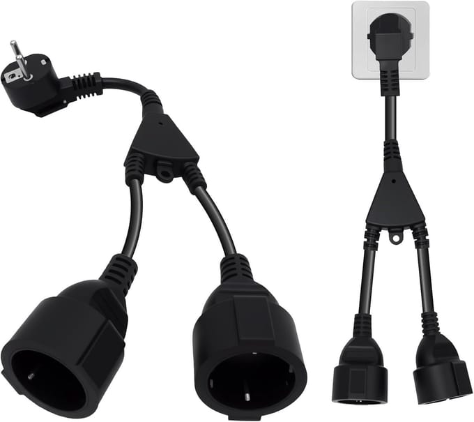 Verlengkabel Dubbele Stekker - Y-Splitter Stopcontact - Meerdere Apparaten - Compacte Y-Vorm - 5cm Kort