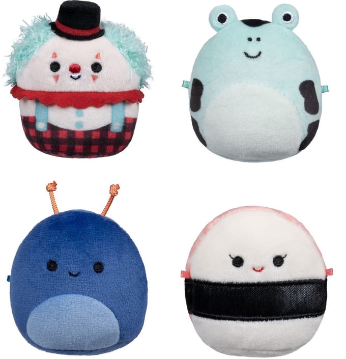 Squishmallows Micromallows 4-Pack Solenn, Dart Frog, Preeti, Ukee Clown Poppetjes en figuren