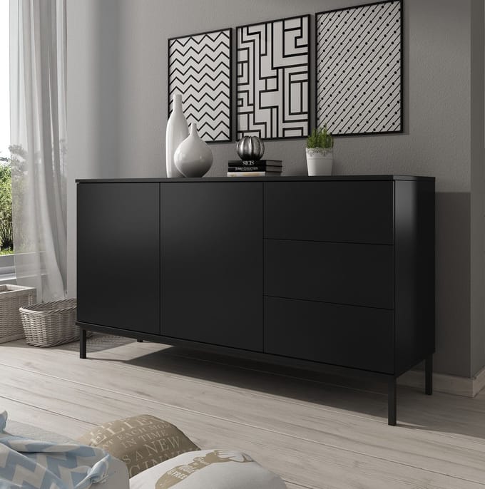 Meubella - Dressoir Queen - Mat Zwart - 150 cm