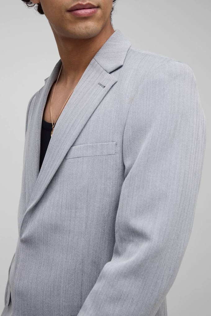 Slim Fit Herringbone Suit Blazer | Black | Size Medium