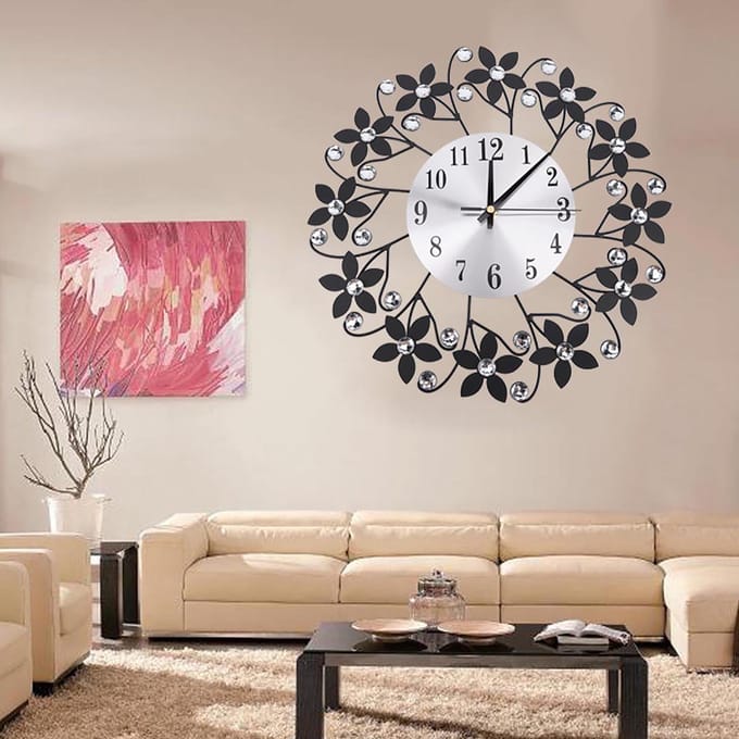 Moderne Metalen Wandklok Kristal Huis Kantoor Decor Stille Metalen Wandklok white