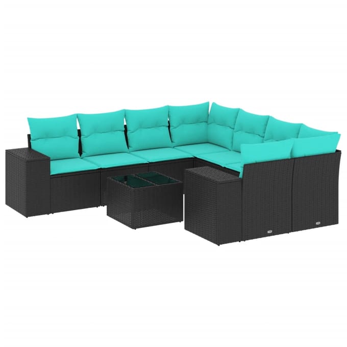 vidaXL - 9-delige - tuinbankset - met - kussens - van - zwart - polyrotan