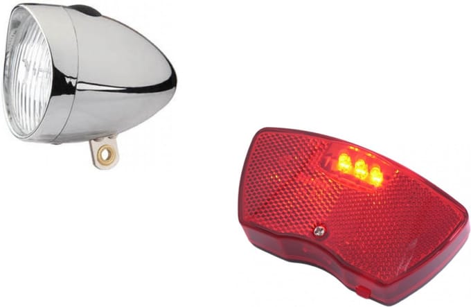 Koplamp retro 3 led aan/uit-chroom + dragerachterlicht 3 leds inclusief batterijen