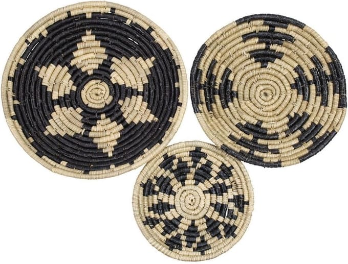 zeegras muur mandjes zwart (set van 3)