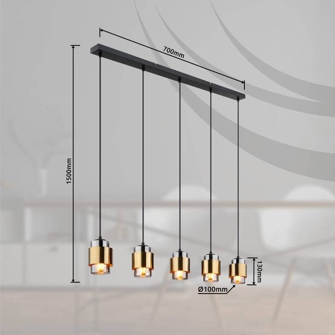 Globo - hanglamp - Milley - messing zwart - glas - grote eettafellamp - E27 - 15560-5H