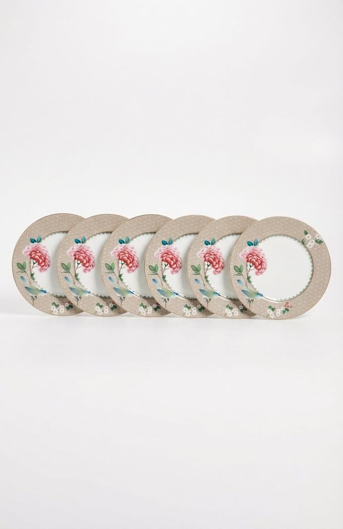 Pip Studio Blushing Birds Borden - Ontbijtborden - Bordenset - Servies set van 6 - 21cm