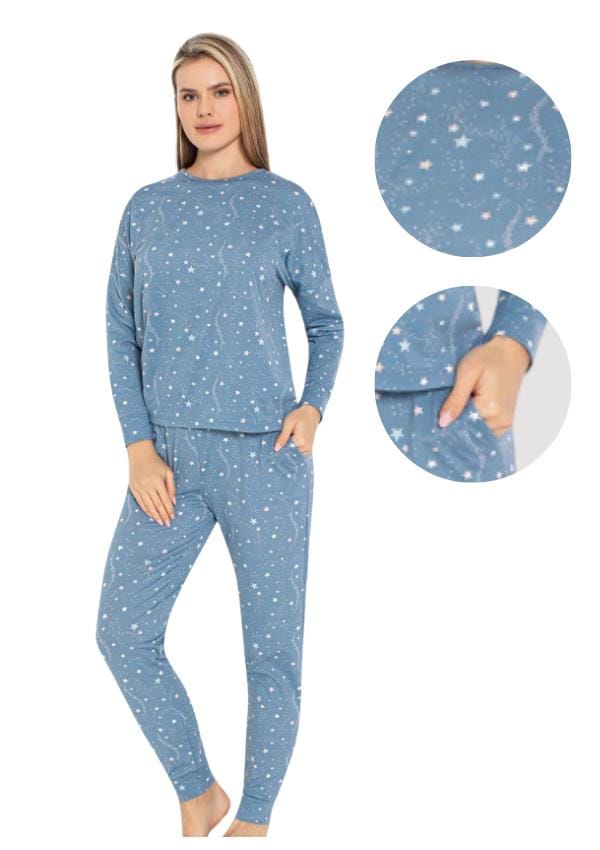 Dames Pyjama M Stijlvol Lange Broek En Mouw Zacht Elastisch Comfortabel gray