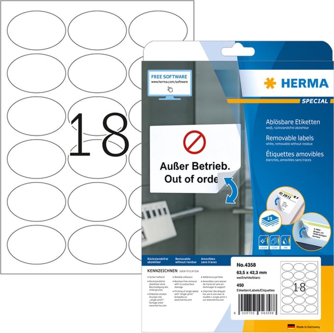 Etiket herma 4358 63.5x42.3mm verwijderb ovaal | 32 stuks