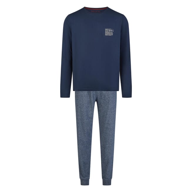 Phil & Co Heren Pyjama Set Lang Jersey Katoen Blauw/Grijs - Maat M