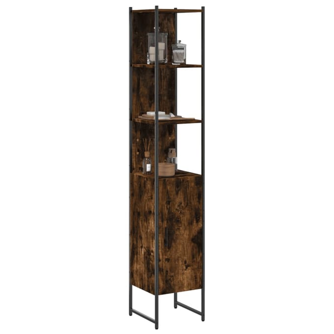 vidaXL - Badkamerkast - 33x33x185,5 - cm - bewerkt - hout - gerookt - eikenkleurig