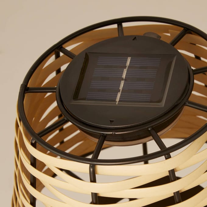 Searchlight Solar LED tafellamp Dalisay, bruin, rotan, 31 cm, IP44