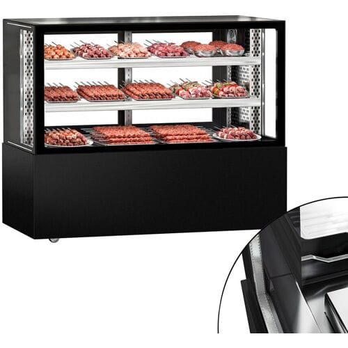 GGM Gastro Fleischvitrine MADRID - 525 liter - 1500mm - dubbel glas - schuifdeuren - met 2 schappen - zwart mat zwart